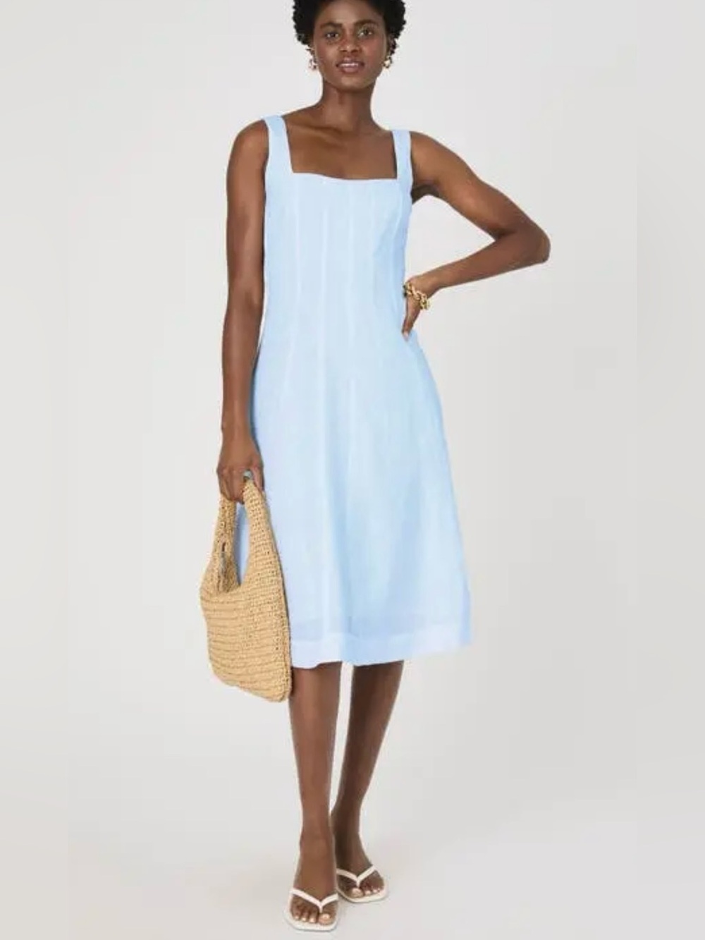 French Connection Pale Blue Square-Neck Midi Dress